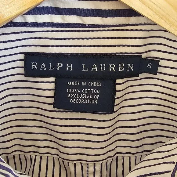 Ralph Lauren Womens Navy Blue & White Striped Button-Up Shirt Size 6 - Picture 4 of 6